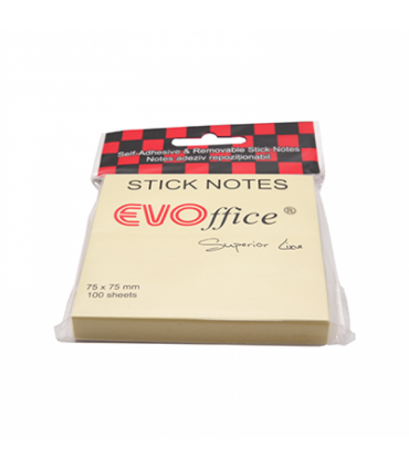 Notes Autoadeziv 75x75 mm, Galben Pastel - 100 File, EVOffice Superior Line