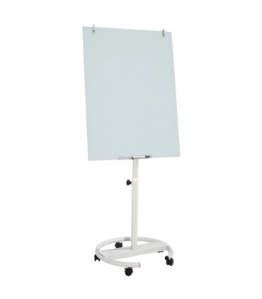 Flipchart magnetic din sticla, suport mobil rotund cu 5 rotile 70x100 cm EVOffice