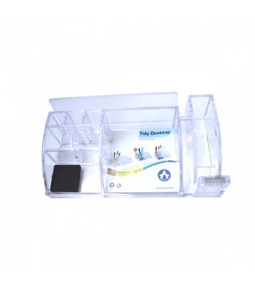 Suport plastic birou, 8 compartimente si dispenser, pentru banda adeziva Ark