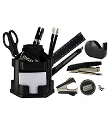 Suport rotativ, pentru birou, din plastic negru, 16 piese