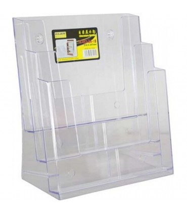 Suport plastic A4 transparent, vertical, pentru documente birou sau perete, 3 compartimente