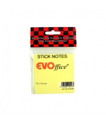 Notes Autoadeziv 76x76 mm, Galben Pastel - 100 File, Marca EVOffice