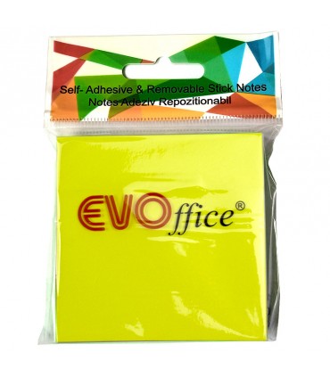Notes Autoadeziv 76x76 mm, Culori Neon Variate - 100 File, Marca EVOffice