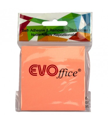 Notes Autoadeziv 76x76 mm, Culori Neon Variate - 100 File, Marca EVOffice
