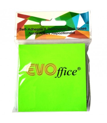 Notes Autoadeziv 76x76 mm, Culori Neon Variate - 100 File, Marca EVOffice