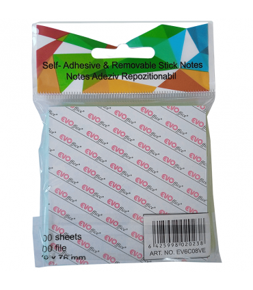 Notes Autoadeziv 76x76 mm, Culori Neon Variate - 100 File, Marca EVOffice