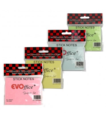 Notes Autoadeziv 75x100 mm, Culori Pastel Variate - 100 File, Marca EVOffice Superior Line