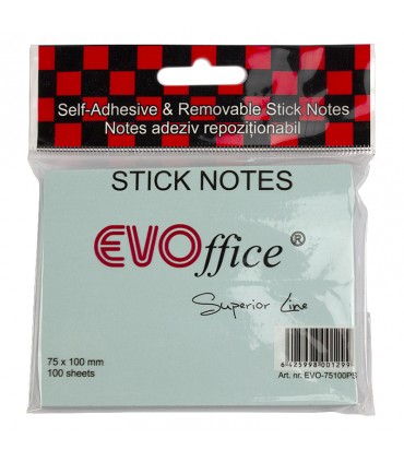 Notes Autoadeziv 75x100 mm, Culori Pastel Variate - 100 File, Marca EVOffice Superior Line