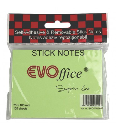 Notes Autoadeziv 75x100 mm, Culori Pastel Variate - 100 File, Marca EVOffice Superior Line