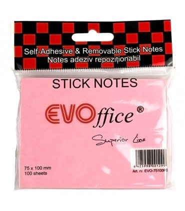 Notes Autoadeziv 75x100 mm, Culori Pastel Variate - 100 File, Marca EVOffice Superior Line