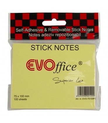 Notes Autoadeziv 75x100 mm, Culori Pastel Variate - 100 File, Marca EVOffice Superior Line