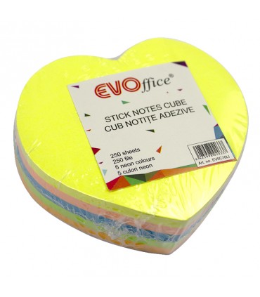 Notes Autoadeziv Cub Color, 250 File, 5 Culori Neon - Diverse Modele, Marca EVOffice
