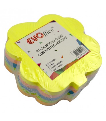Notes Autoadeziv Cub Color, 250 File, 5 Culori Neon - Diverse Modele, Marca EVOffice