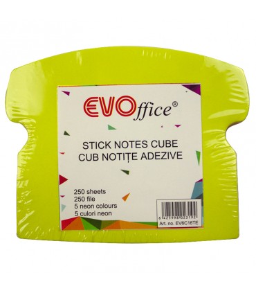 Notes Autoadeziv Cub Color, 250 File, 5 Culori Neon - Diverse Modele, Marca EVOffice