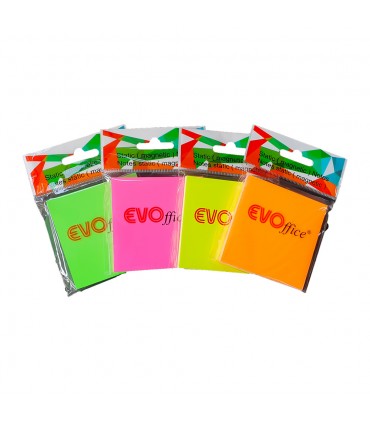 Notes Statice Magnetice 75x75 mm - 100 File, Culori Neon Variate, Marca EVOffice