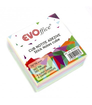 Notes Autoadeziv Cub Color 76x76 mm, 360 File, 4 Culori Pastel Marca EVOffice