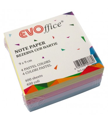 Rezervă Cub 9x9 cm, Hârtie Colorată 80 g, 400 File, culori variate - Marca EVOffice