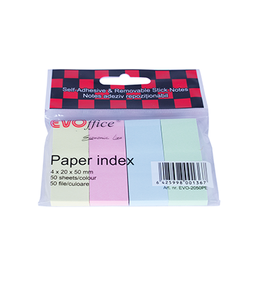 Stick Index Hârtie 20x50 mm, 4 Culori Pastel - Marca EVOffice