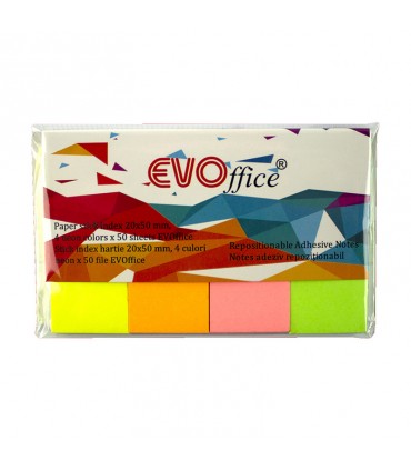 Stick Index Hârtie 20x50 mm, 4 Culori Neon - Marca EVOffice