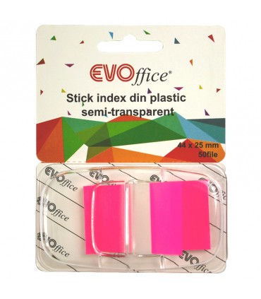 Stick Index Plastic cu Dispencer 43.2x25.4 mm, Culori Variate Neon, 50 File - Marca EVOffice