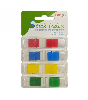 Stick Index Plastic 44x12 mm, 4 Culori Neon Semi-Transparente - Marca EVOffice