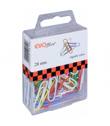 Agrafe color 28mm, 100 buc/cutie plastic, EVOffice